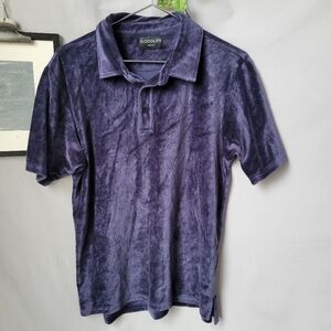 Goodlife Velour Split Hem Polo Shirt Midnight Blue M